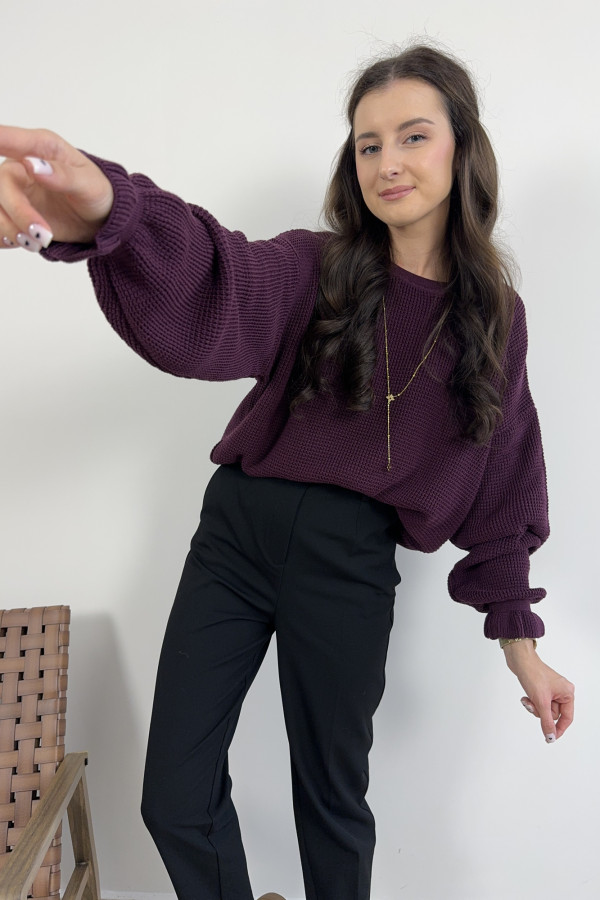 Sweter o kroju oversize 100% bawełna śliwkowy MATIS 2