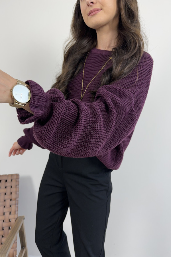Sweter o kroju oversize 100% bawełna śliwkowy MATIS 3