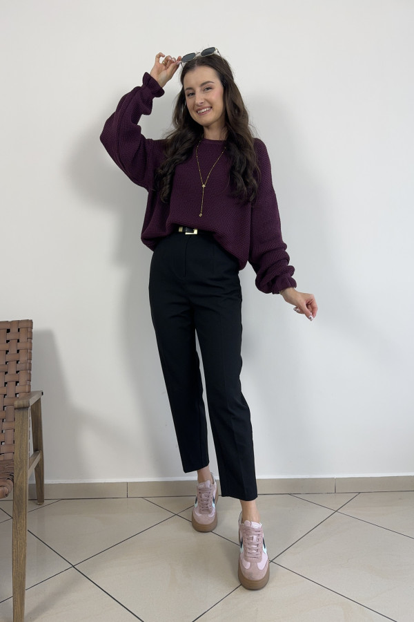 Sweter o kroju oversize 100% bawełna śliwkowy MATIS 4
