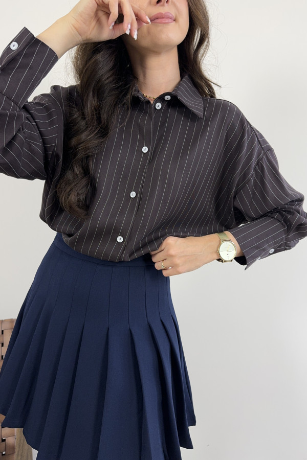 Koszula o kroju oversize czekoladowa w paski 100% wiskoza CELINE