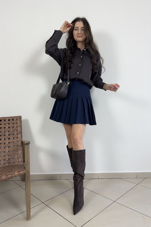 Koszula o kroju oversize czekoladowa w paski 100% wiskoza CELINE 1
