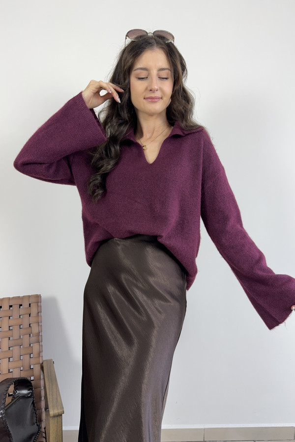 Sweter z kołnierzykiem polo bordowy NOELLE 3