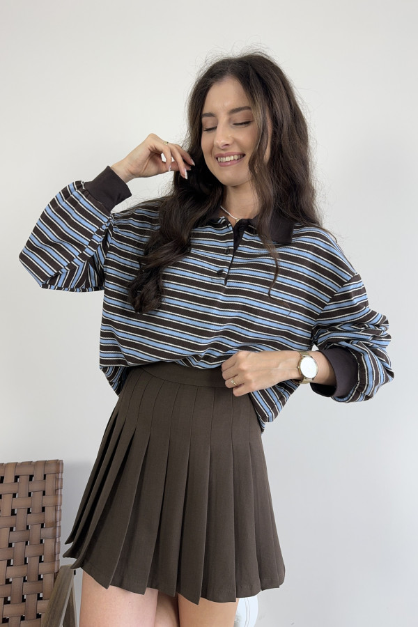 Bluza polo w niebiesko-brązowe paski RACHEL