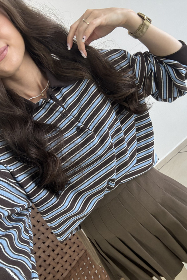 Bluza polo w niebiesko-brązowe paski RACHEL 2