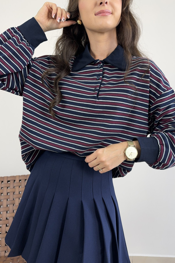Bluza polo w bordowo-granatowe paski RACHEL