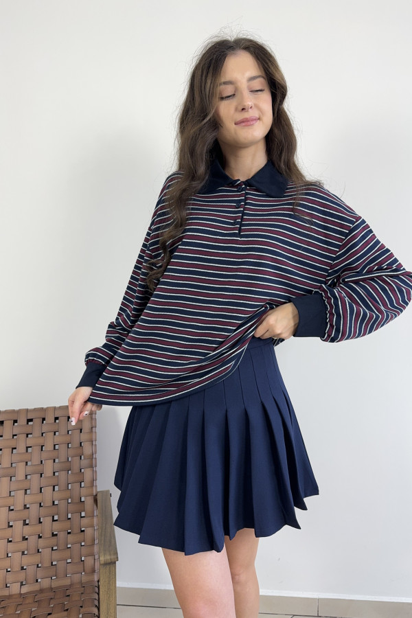 Bluza polo w bordowo-granatowe paski RACHEL 1