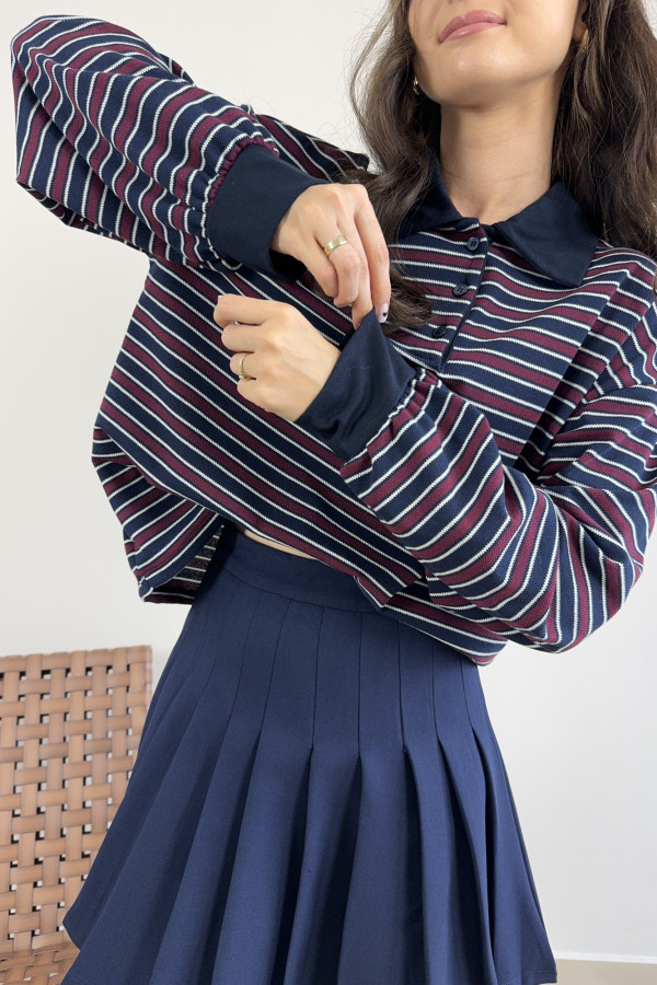 Bluza polo w bordowo-granatowe paski RACHEL 2