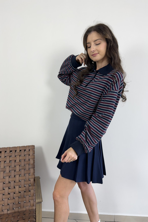 Bluza polo w bordowo-granatowe paski RACHEL 3