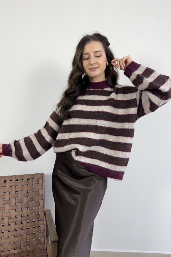 Sweter w bordowe paski z domieszką wełny CONNI 1