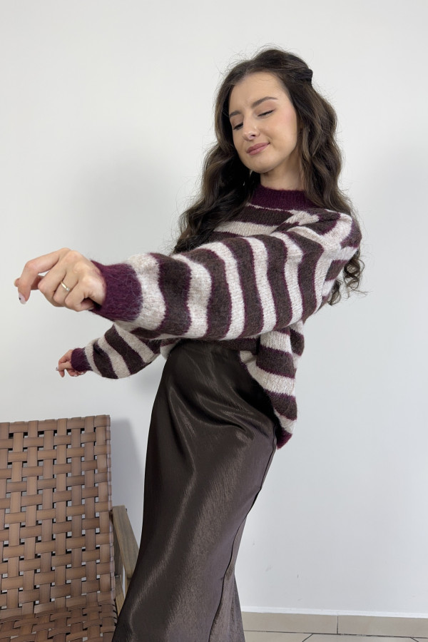 Sweter w bordowe paski z domieszką wełny CONNI 2