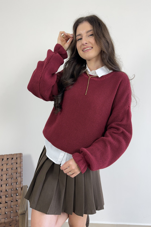 Sweter o kroju oversize 100% bawełna bordowy MATIS 1