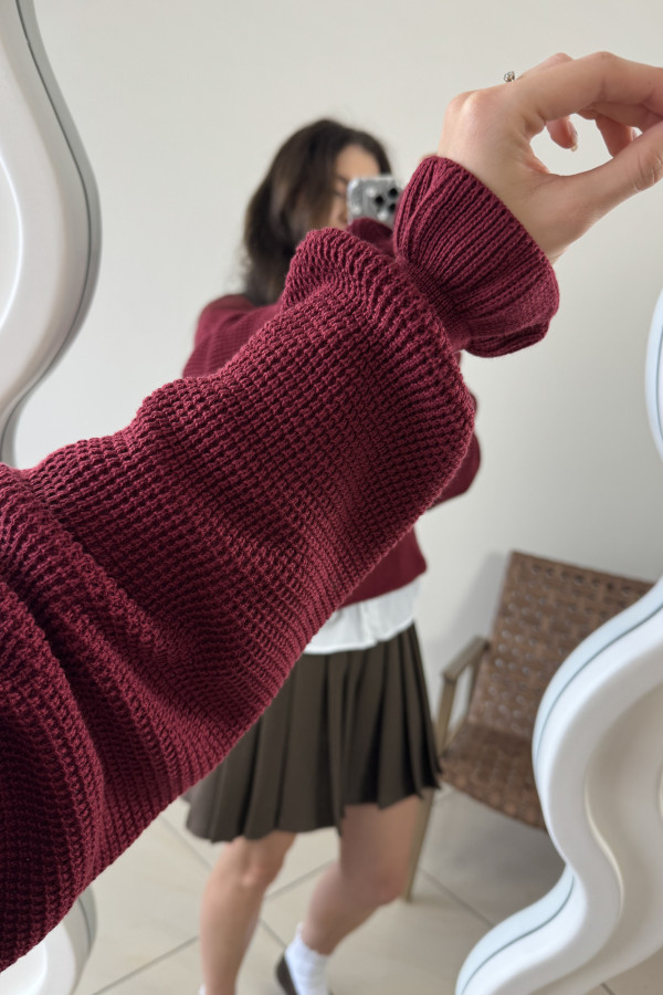 Sweter o kroju oversize 100% bawełna bordowy MATIS 2