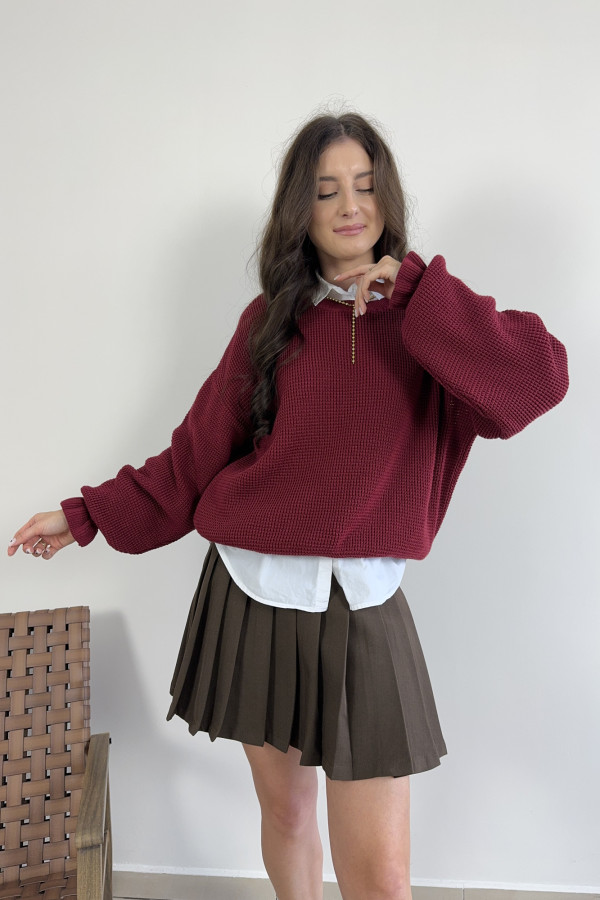Sweter o kroju oversize 100% bawełna bordowy MATIS 3