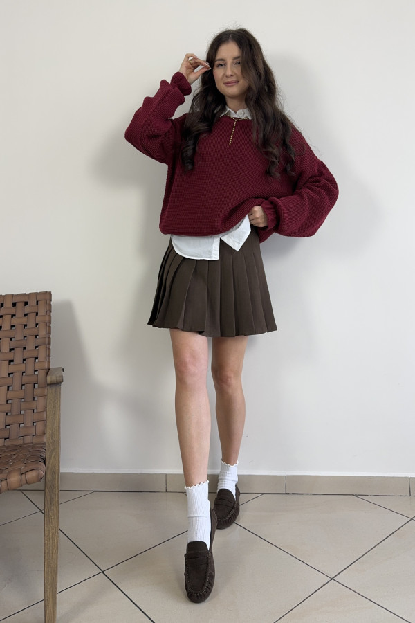 Sweter o kroju oversize 100% bawełna bordowy MATIS 4