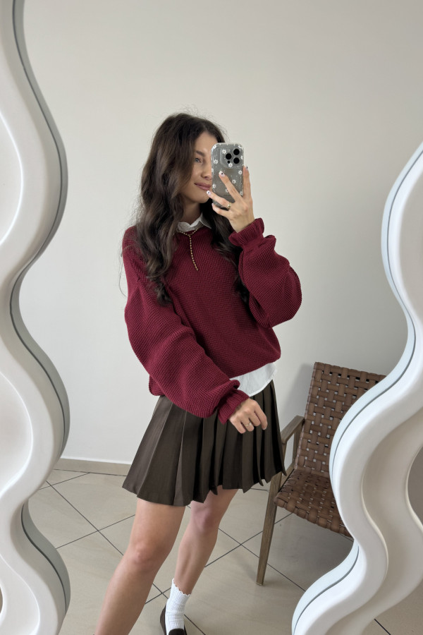 Sweter o kroju oversize 100% bawełna bordowy MATIS 5