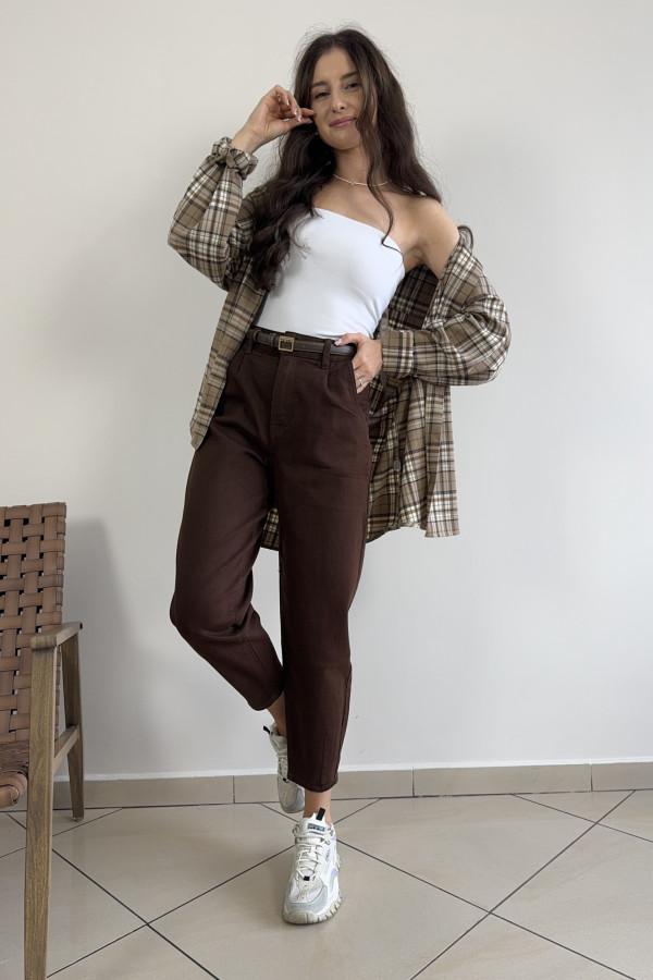 Koszula oversize krata karmelowo-śmietankowa AVA 4