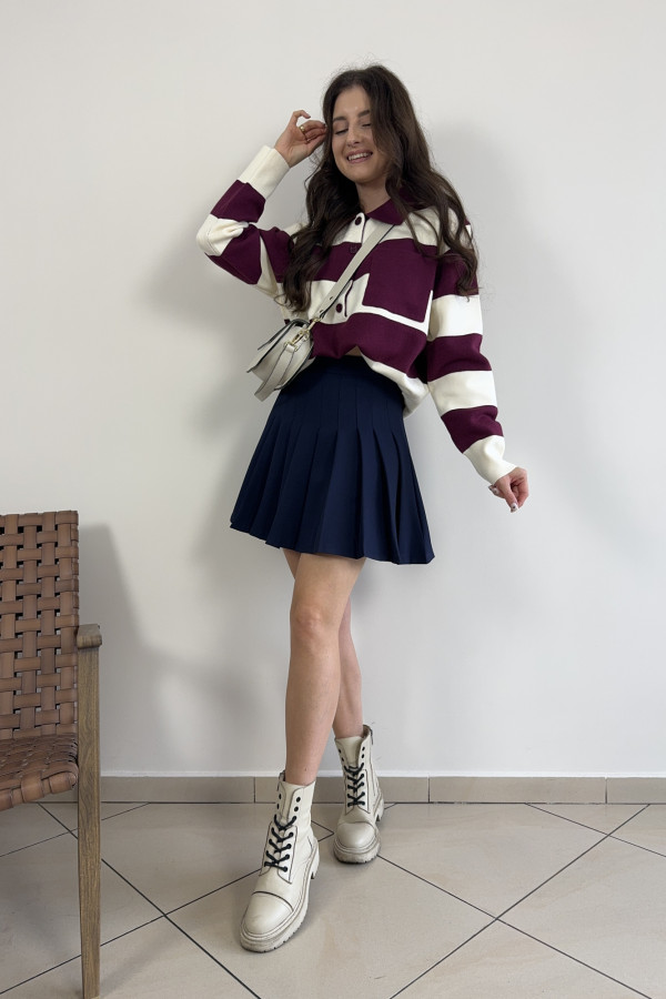 Sweter w bordowo-śmietankowe paski z kieszonką COZY 4