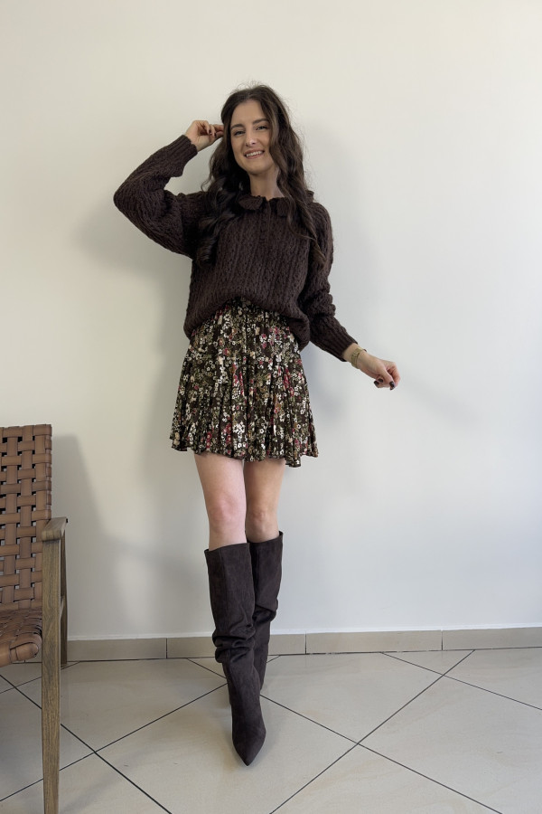 Sweter ażurowy z kołnierzykiem czekoladowy ELIS 3