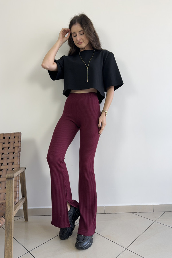 Legginsy prążkowane dzwony bordowe PHILO