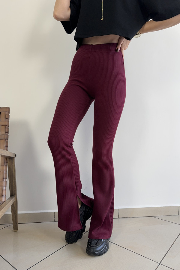Legginsy prążkowane dzwony bordowe PHILO 1