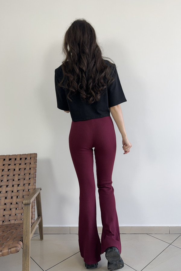 Legginsy prążkowane dzwony bordowe PHILO 2