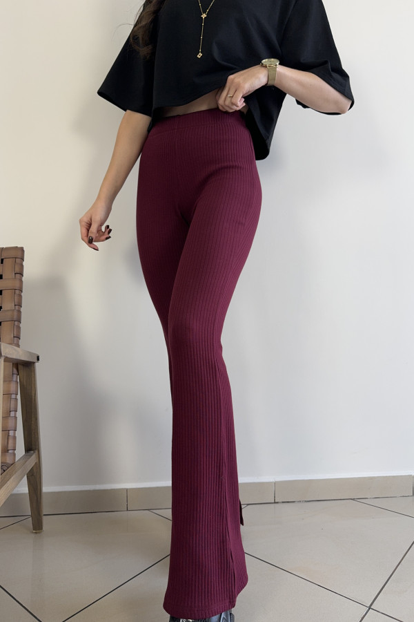 Legginsy prążkowane dzwony bordowe PHILO 3