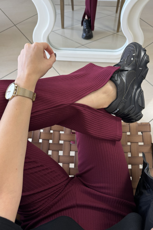 Legginsy prążkowane dzwony bordowe PHILO 4