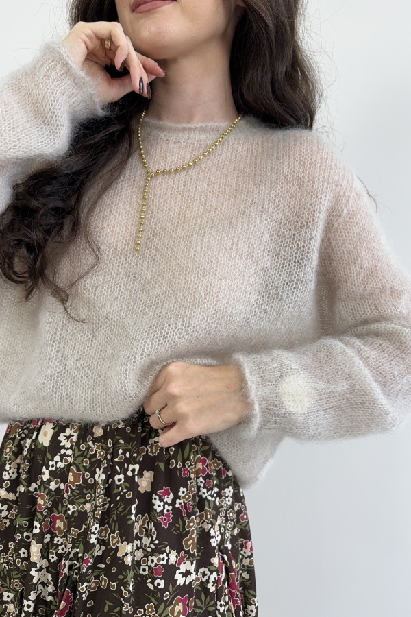 Sweter beżowy 80% kid moher PREMIUM