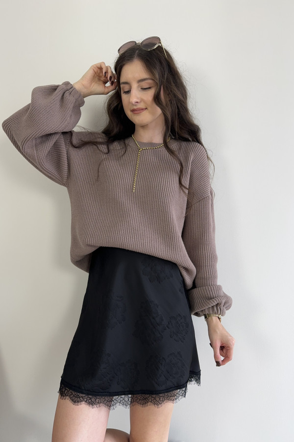Sweter z balonowymi rękawami z kaszmirem beżowy FLUFFY 1
