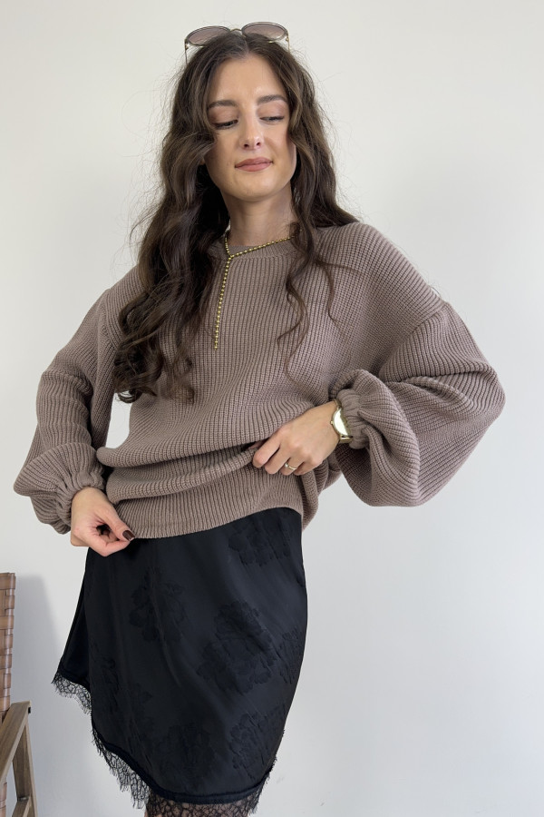Sweter z balonowymi rękawami z kaszmirem beżowy FLUFFY 2