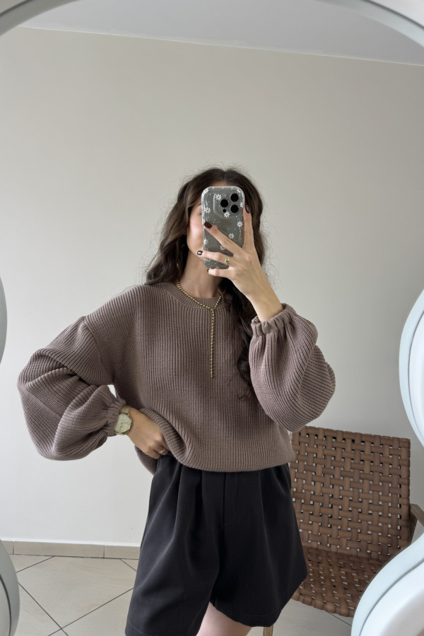Sweter z balonowymi rękawami z kaszmirem beżowy FLUFFY 4