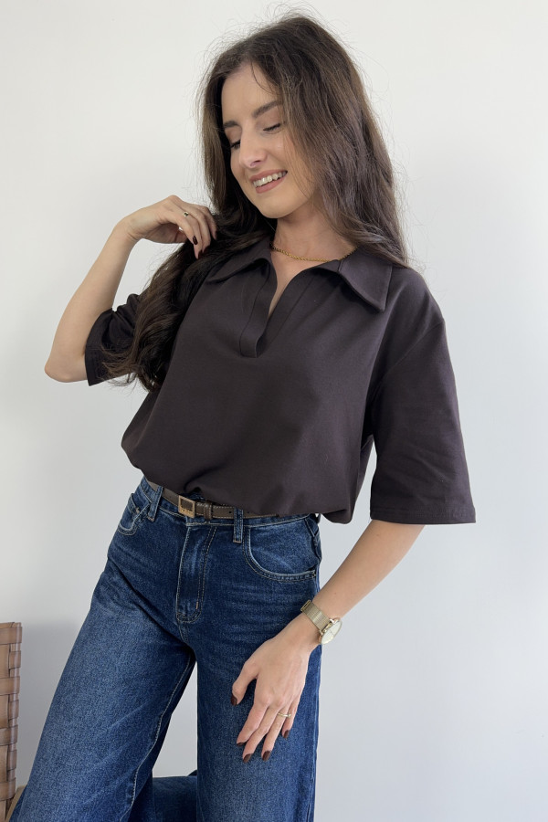 T-shirt typu polo bawełniany czekoladowy MALIBU