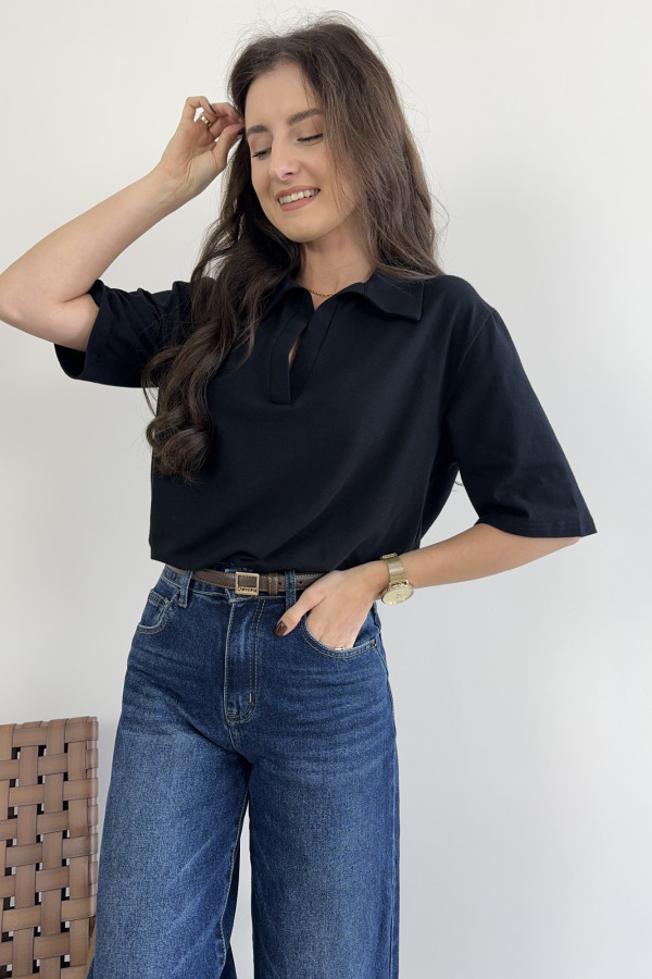 T-shirt typu polo bawełniany czarny MALIBU
