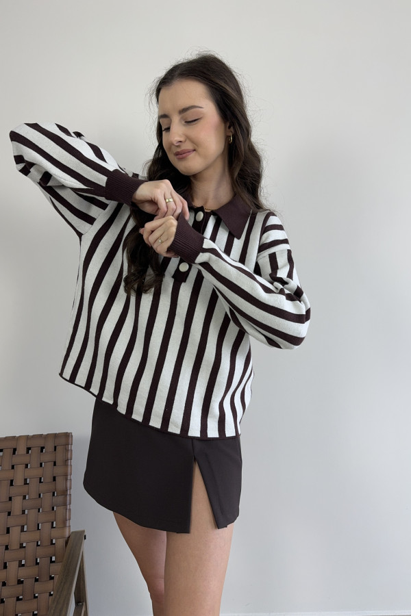 Sweter w pionowe paski z kołnierzykiem NOLA 2