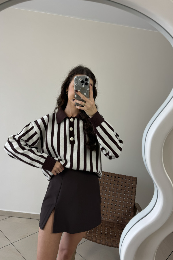Sweter w pionowe paski z kołnierzykiem NOLA 4