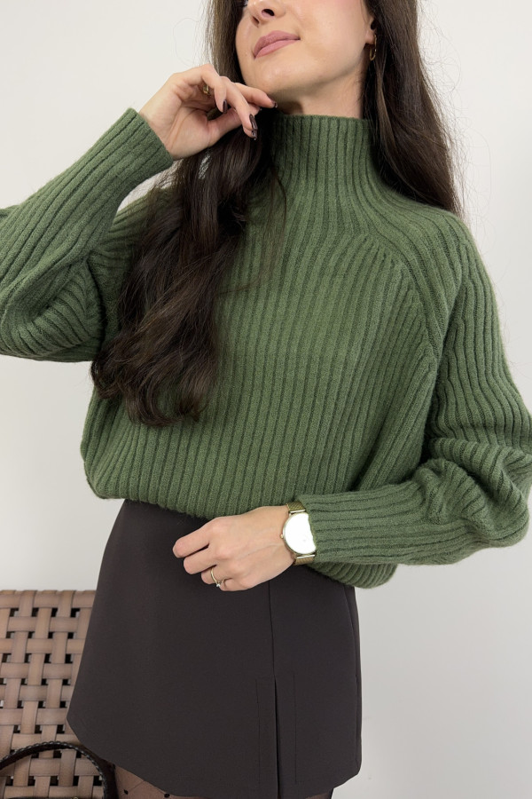 Sweter oversize w gruby prążek zielony 50% wiskoza GREEN