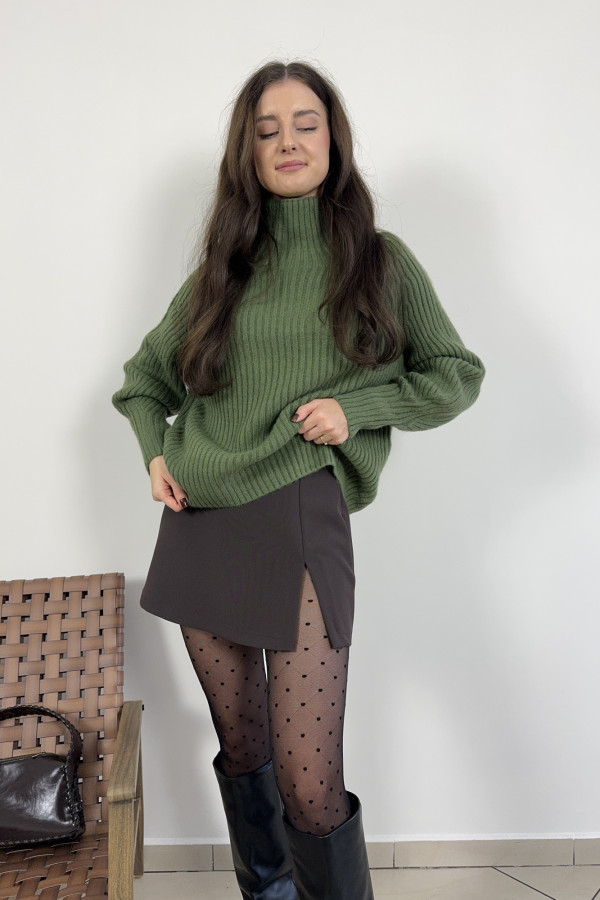 Sweter oversize w gruby prążek zielony 50% wiskoza GREEN 2