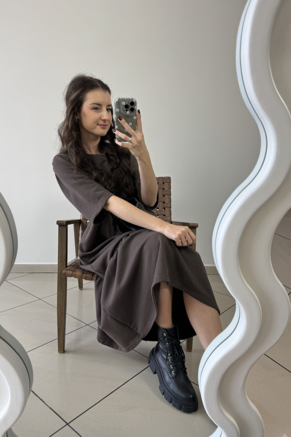 Sukienka bawełniana o kroju midi czekoladowa LORENA 3