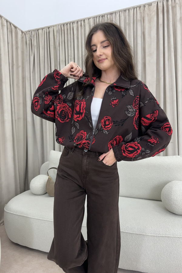 Bluza rozpinana w kwiaty czekoladowa 100% bawełna ROSALIA