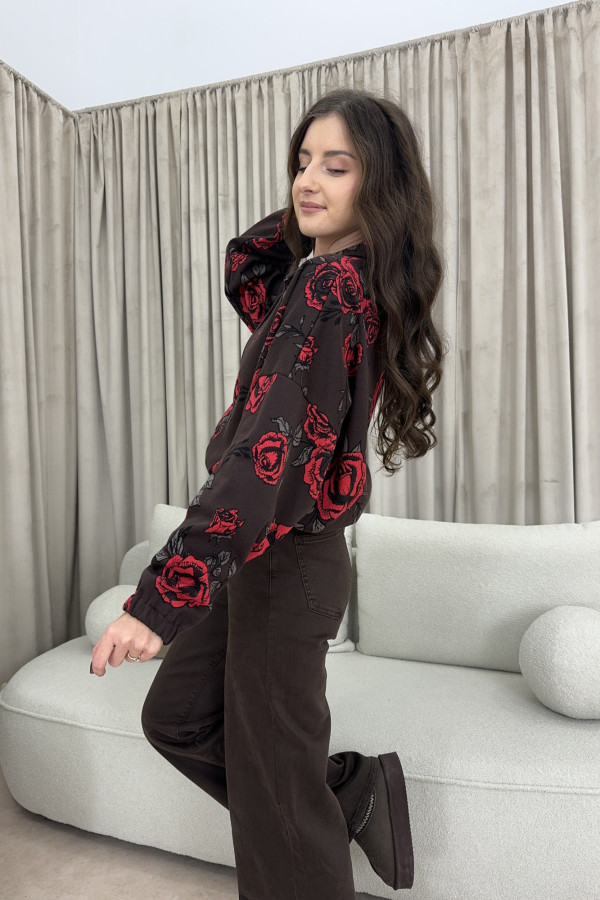 Bluza rozpinana w kwiaty czekoladowa 100% bawełna ROSALIA 1