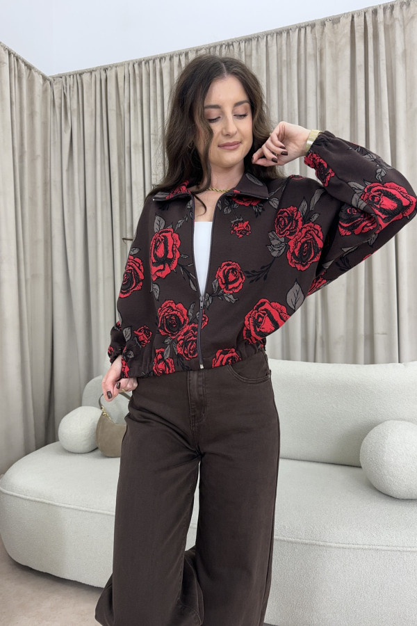 Bluza rozpinana w kwiaty czekoladowa 100% bawełna ROSALIA 2