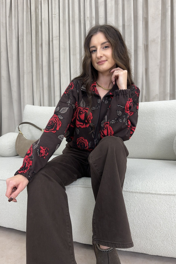 Bluza rozpinana w kwiaty czekoladowa 100% bawełna ROSALIA 3