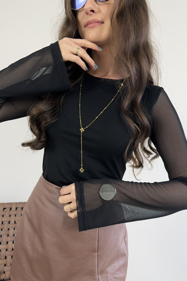 Bluzka siateczka z szerokimi rękawami czarna ANABELL