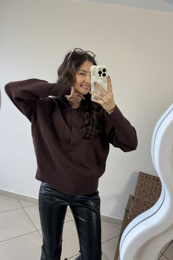 Sweter czekoladowy z kieszonką COZY 1