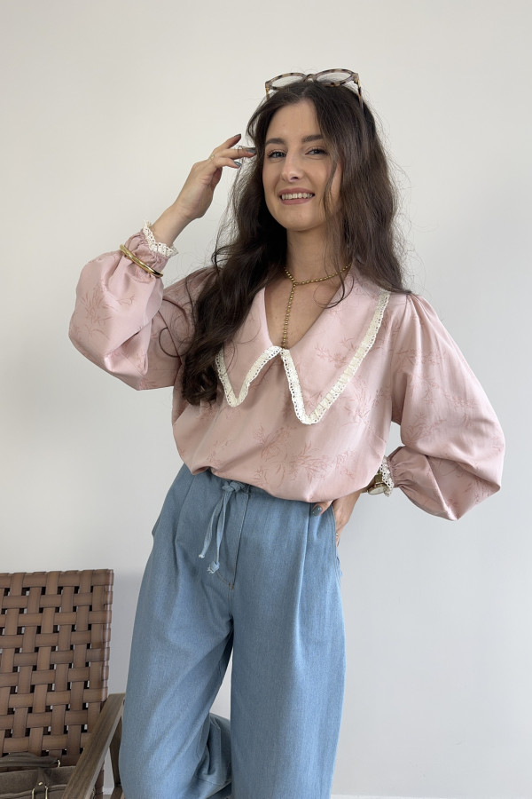 Bluzka z kołnierzykiem jasnoróżowa 100% wiskoza CLARA 1