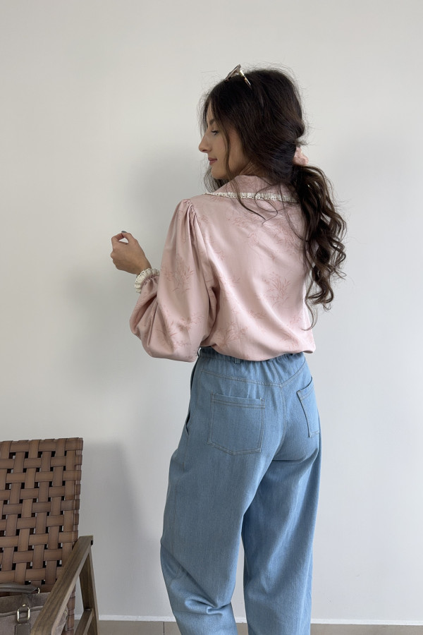 Bluzka z kołnierzykiem jasnoróżowa 100% wiskoza CLARA 2