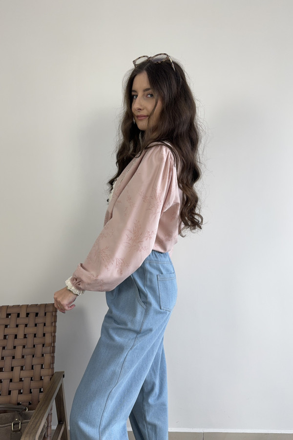 Bluzka z kołnierzykiem jasnoróżowa 100% wiskoza CLARA 3