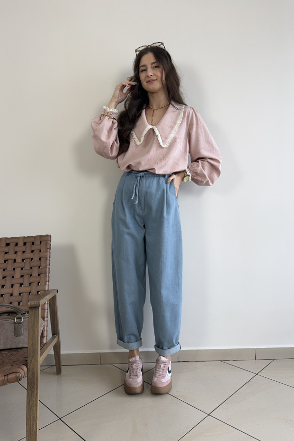 Bluzka z kołnierzykiem jasnoróżowa 100% wiskoza CLARA 4