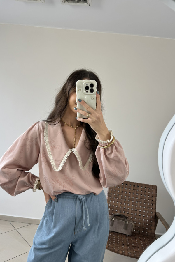 Bluzka z kołnierzykiem jasnoróżowa 100% wiskoza CLARA 5