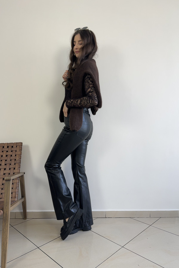 Spodnie z ekoskóry dzwony z paskiem LANOS 2